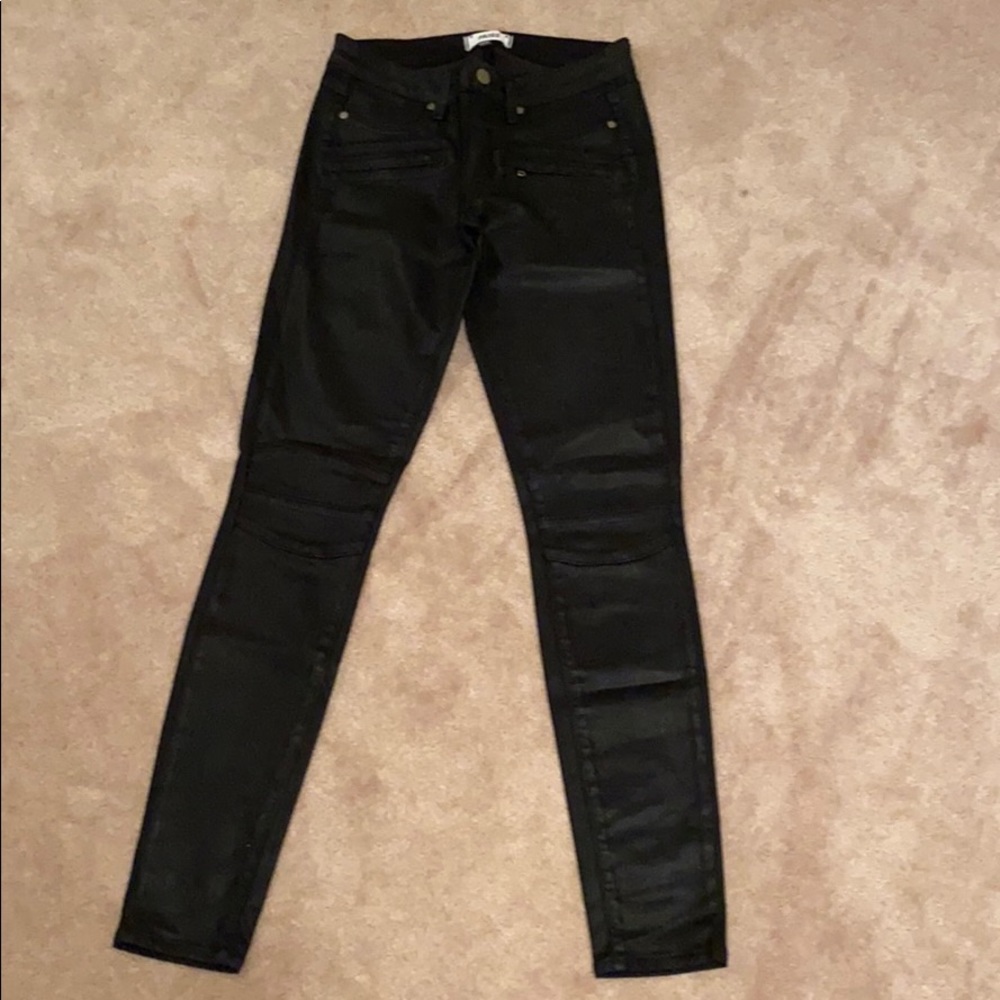 Paige coated black skinny jeans sz 27